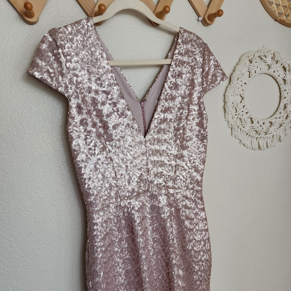 Dress The Population Zoe Sequin Dress In Taupe - Picture 3 of 12